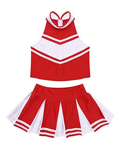 JanJean Kids Girls Two Pieces Cheer School Uniform Cheerleading Costume Christmas Party Halloween Fancy Dress Outfits Red&White 12