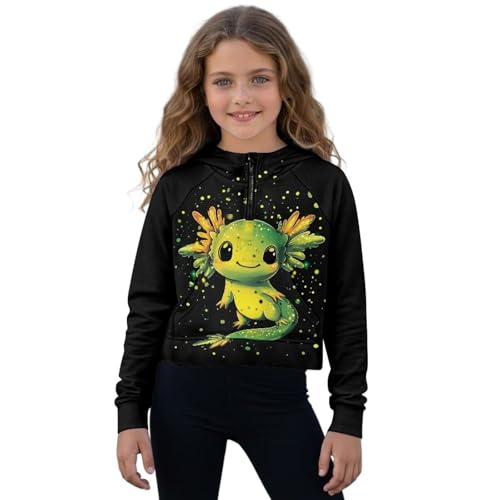 Sweat axolotl vert à demi-zip pour fille de 5 à 14 ans