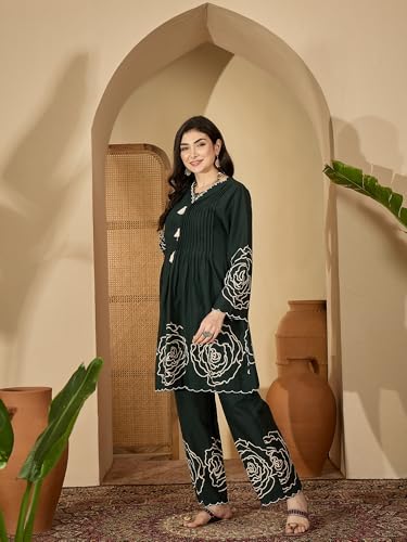 Image of Stylum Women's Floral & Embroidered Cotton Short Kurti Palazzo Set