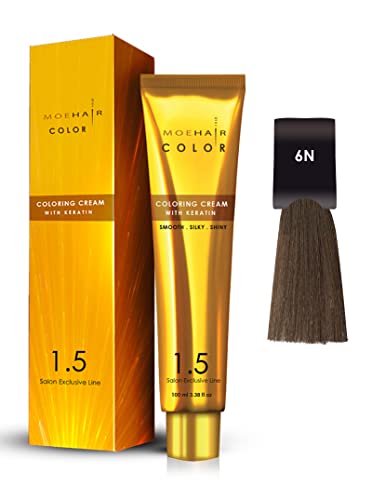 Moehair Hair Coloring Kit - 6N Series Coloring Cream With Keratin, Developer 20 Volume 6% (150Ml), Coloring Brush, Gloves, And Collapsible Bowl | Permanent Hair Color | Hair Coloring Kit With Gloves #TOP1