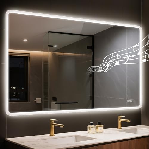 STARLEAD 55"x36" LED Bathroom Mirror with Bluetooth Speaker, 3 Color Temperature, Stepless Dimming, Anti-Fog, Touch Control, Wall-Mounted Vanity Mirro