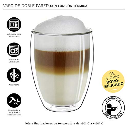 Creano Tazas de capuchino de doble pared 250ml "DG-Hoch", vaso térmico grande de doble pared de vidrio borosilicato, vasos de café, té, latte Set 01: 2x 250ml 2 piezas (paquete de 1) - Imagen 4