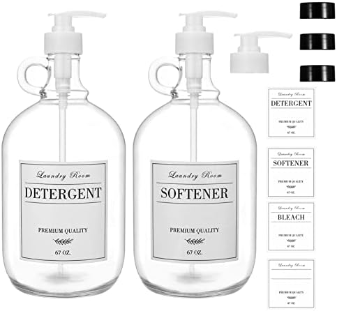 Farmhouse Laundry Detergent Dispenser – Two 1/2 Gallon Thick Glass Fabric Softener Dispenser Container,Liquid Laundry Soap Dispenser Bleach for Laundry Room Organization,No Spill,Waterproof Labels Farmhouse Laundry Detergent Dispenser – Two 1/2 Gallon Thick Glass Fabric Softener Dispenser Container,Liquid Laundry Soap Dispenser Bleach for Laundry Room Organization,No Spill,Waterproof Labels