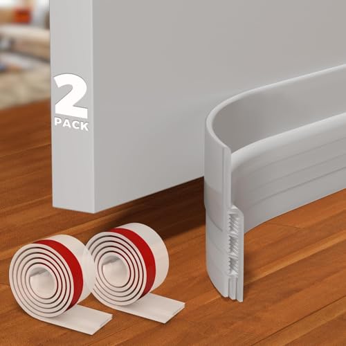 Image of Holikme Door Draft Stopper 2-Pack, Under Door Seal for Bottom Gap Filler | Strong Adhesive Silicone Weather Stripping Garage Window Blocker Cold Air, Door Sweep Save Energy, Transparent