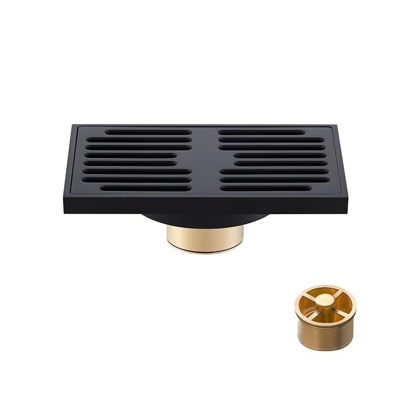 Siphon de Sol, Siphon de Douche, Siphon de Sol de Salle de Bain, grilles de Sol carrées 140 x 90 mm, Siphon de Salle d'eau (Noir)