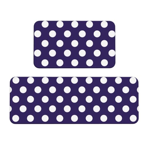 GVYGVY Antifatigue Kitchen Mats for Floor 2 Piece - Navy Purple Polka Dot Print Kitchen Rugs Washable, Non Slip Runner Rug Standing Mat for Office/Bathroom/Laundry/Home Decor and Accessories