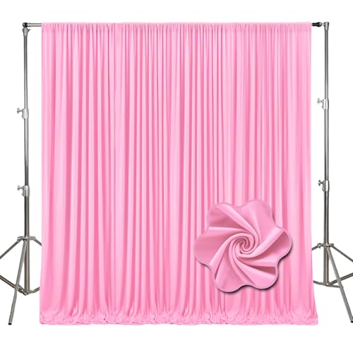 Image of 10ft x 10ft Pink Backdrop Curtains for Parties, Polyester Fabric Backdrop Drapes with Rod Pockets for Weddings, Birthday, Photography, Mother's Day, Graduation Party Background Curtain, 2 Panels