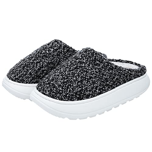 Shevalues Fluffy Pillow Slippers For Women Winter Warm Memory Foam Slippers Knit Bedroom Wide Width Slippers With Thick Sole cover