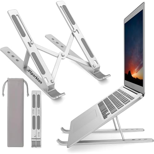 SPARKTON Aluminum Laptop Stand 6-Level Adjustable & Foldable Riser for Desk Portable Cooling Stand with Fast Heat Dissipation Design Ergonomic Holder for MacBook Notebook & Tablets