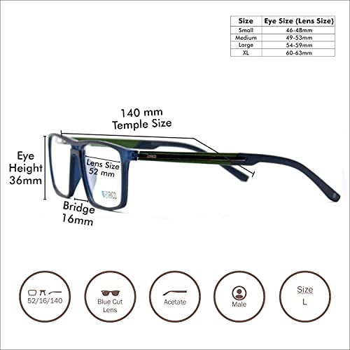 Image of Enrico Unisex Square Full Rim Bluno Blue Light Blocking Blue Cut Computer Glasses /Reading Glasses, Blue, Zero Power Glasses, with Blue Light Filter & Anti-glare for Eye Protection from UV Light by Laptop /Mobile Screen
