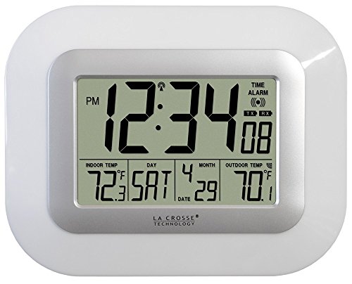 La Crosse Technology WS-811561-W Atomic Digital Wall Clock with Solar-Powered Sensor
