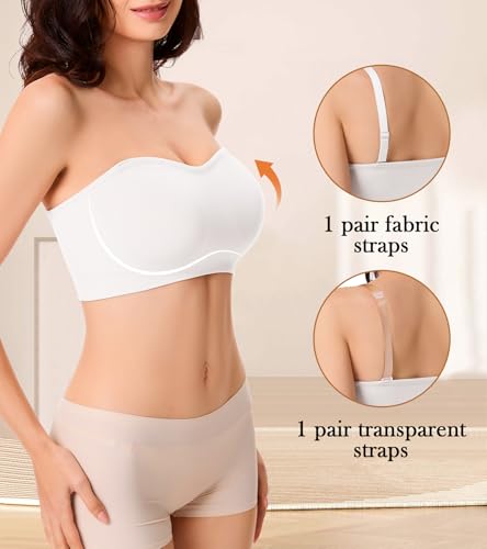 Image of Strapless Bra for Women Seamless Bandeau Bra Wireless Push Up Bralette | Non-Slip Bust Padded Removable Adjustable Straps Suitable for all Clothing