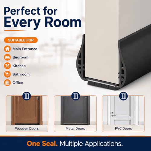 Image of Gap Filler for Door Bottom Seal Strip - Sound-Proof, Reduce Noise, Energy Saving Door Stopper for Reduce Door Dust, Insects Protector (Black Door Strip with Brush)