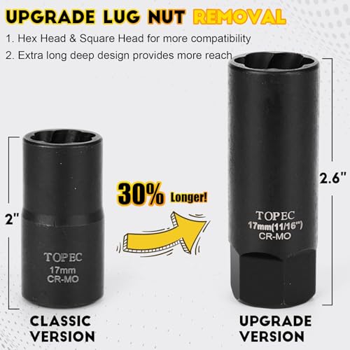 Image of TOPEC 10PCS Deep Lug Nut Remover Heavy Duty, 1 /2 inch Drive Impact Wheel Lock Removal Kit, Spiral Type Lug Nut Removal Tool for Removing Stripped, Broken, Damaged, Rounded Bolts, Nuts & Screws