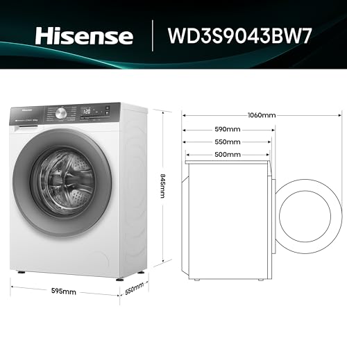 Hisense WD3S9043BW7 Lavasciuga 9 + 6 Kg, 1400 Rpm, 15 Programmi Automatici, Vapore, Motore Inverter, Classe Energetica A-30%/D, Display Led, Grigio, WiFi - Immagine 1