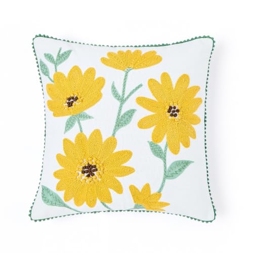 Image of haus & kinder Cushion Cover 16 x 16 Inch | Embroidered Decorative Cushion Cover for Sofa, Bed & Home Decor | Canopy Gold Mustard | Pack of 1