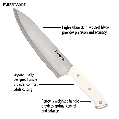 Farberware Edgekeeper Triple Riveted Knife Block Set With Built In Sharpener, 14-Piece, White #TOP5