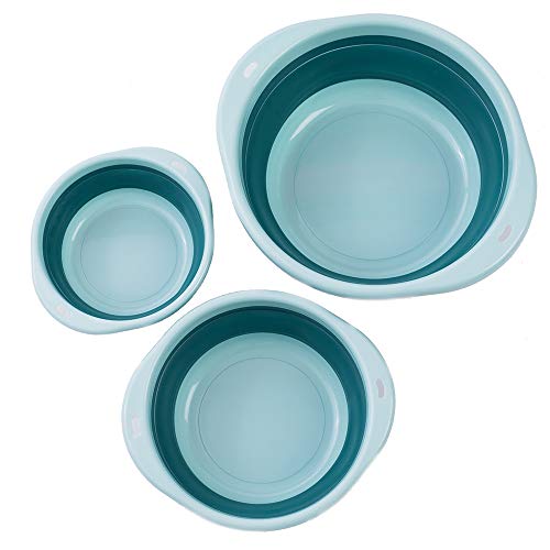 Image of ORIZZP 3-Pack Collapsible Wash Basin Set, Baby Kids Wash Basin Dish Tub for Travel Home, 3 Different Sizes Set Space Saving Blue