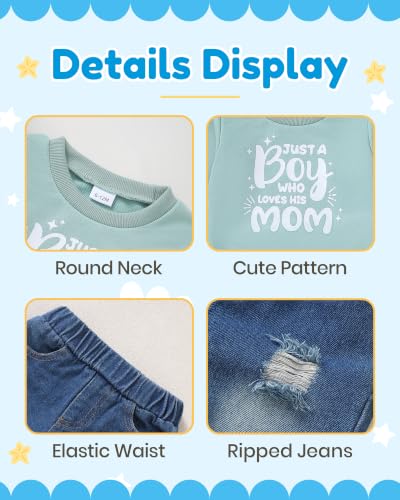 Image of NZRVAWS Toddler Baby Boy Clothes Pullover Sweater Ripped Jean Sweatsuit Little Boy Outfit Fall Winter Clothing Set 6M-7T