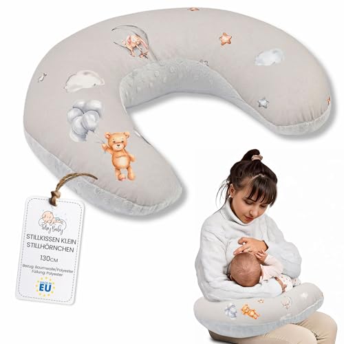 Totsy Baby Stillkissen klein Mond Minky 130 cm - Nursing und Breastfeeding Pillow Stillmond Stützkissen Stillhörnchen kleines Still Kissen und Lagerungskissen beim Stillen Oeko-Tex Teddybären
