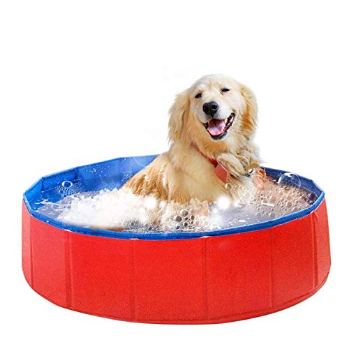 JJOBS Piscina para Perro Bañera Plegable para Perros Gatos Mascotas, Natacion al Aire Libre, Material de PVC-Rojo (S:80 * 20CM)