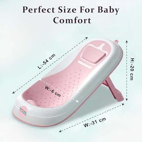 Image of MOM CARE Foldable Baby Bath Support Seat for Newborn (0-6 Months) | Anti-Slip Silicone Baby Bather | Ergonomic Infant Bath Seat for Sink, Tub & Floor | Portable Newborn Bath Support Chair | Pink