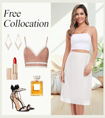 Image of Lovasy Women Satin Half Slips Lace Long Underskirt Anti Static Under Skirt Soft Slip Dress for Skirts Dresses S-3XL