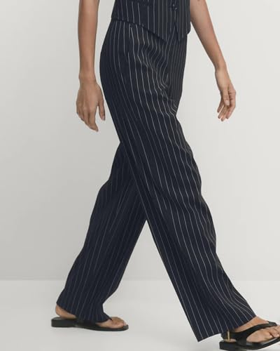 Women's Straight Leg Striped Pants High Waist Business Work Casual Pinstripe Long Palazzo Trousers with Pockets2