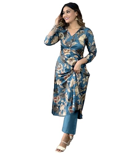 Image of GoSriKi Women's Cotton Blend Printed Kurta with Pant