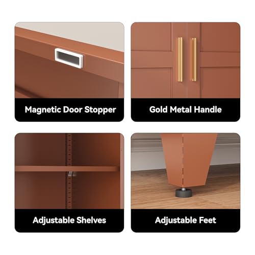 Image of COFaR 71 inch Metal Pantry Cabinet in Brown, 5-Tier Storage with Adjustable Shelves, Metal-Tone Cupboard for Kitchen, Office & Living Room Organization