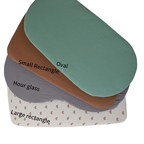 Muslin Bassinet Sheets 2 Pack Set For Baby Boy And Girl, 100% Muslin Cotton Fitted Sheet For Oval Hourglass And Rectangular Bassinet Mattress, Grey And Green #TOP2