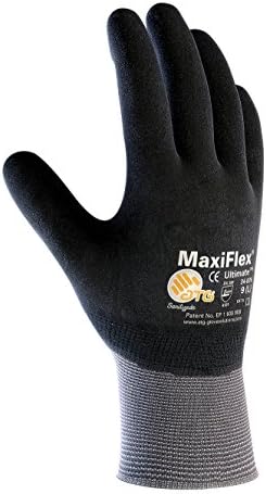 PIP Medium MaxiFlex Ultimate by ATG Black Nitrile Full Coated Work Gloves With Nylon And Lycra Liner And Continuous Knit Wrist