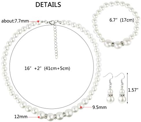 Artificial Pearl Necklace Earrings Bracelet Jewellery Set Silver Plated for Women Girls Birthday Weddings Bridal Christmas Day Gifts