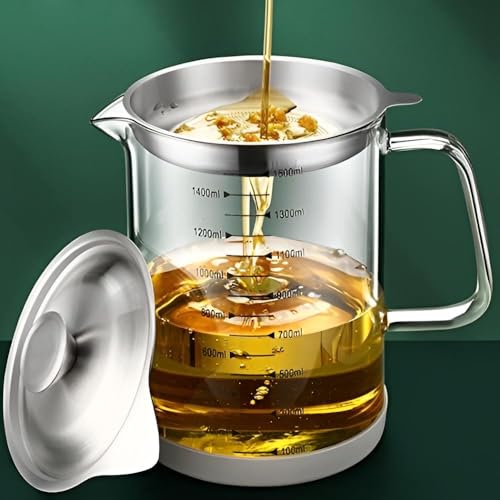 برطمان مطبخ - وعاء تخزين زيت زجاجي سعة 1.2 لتر مع فلتر شبكي ...