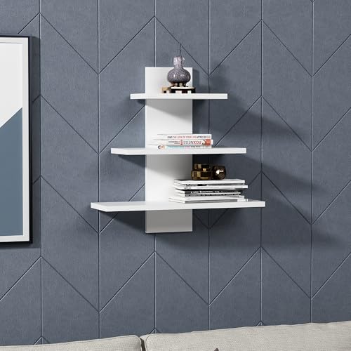 Stylowa półka ścienna, biała, 59,6 x 19,4 x 59,6 cm, 100% powlekana melaminą, grubość 18 mm, uniwersalne rozwiązanie do przechowywania w domu i biurze