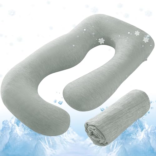 Sasttie Cooling Pregnancy Pillow Cover for 57-inch Maternity, Light Grey