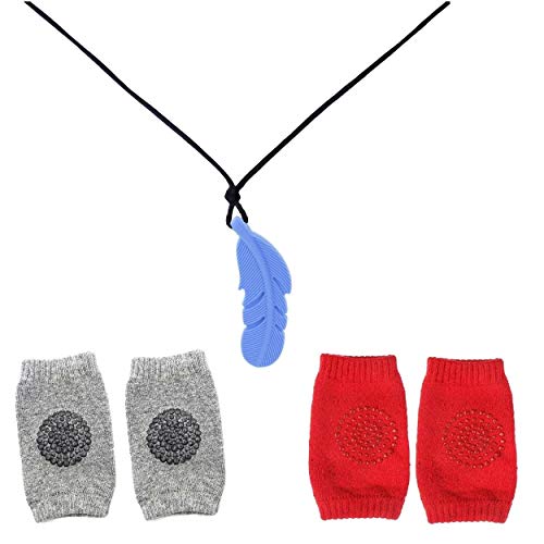 LADY HAWK Baby Knee Safety Protective Pad for Crawling, Anti-Slip Unisex Imported Socks with Leaf Shaped Blue Silicone Teether Soother Pendant. Gift Set 2 Pairs of Socks & 1 Teether. LADY HAWK Baby Knee Safety Protective Pad for Crawling, Anti-Slip Unisex Imported Socks with Leaf Shaped Blue Silicone Teether Soother Pendant. Gift Set 2 Pairs of Socks & 1 Teether.