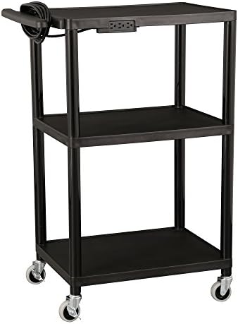 Norwood Commercial Furniture Adjustable-Height Mobile Black Plastic Utility AV Cart with Power Strip, NOR-OUG1042-SO