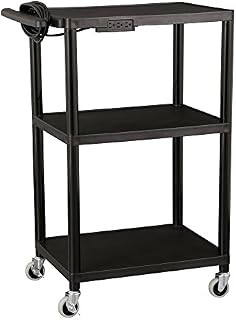 Norwood Commercial Furniture Adjustable-Height Mobile Black Plastic Utility AV Cart with Power Strip