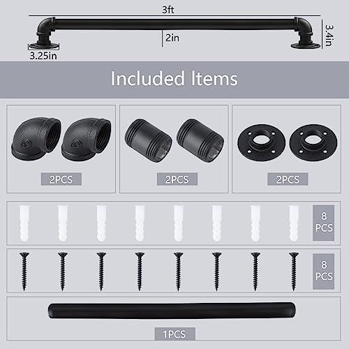 Rectoo Pipe Stair Handrail, 3 Ft Metal Staircase Handrail, Black Galvanized Industrial Iron Hand Rail For Indoor & Outdoor Wall Mount Support, Wall Hand Railing,Safety Handle, Steps Baluster(Hr01) #TOP5