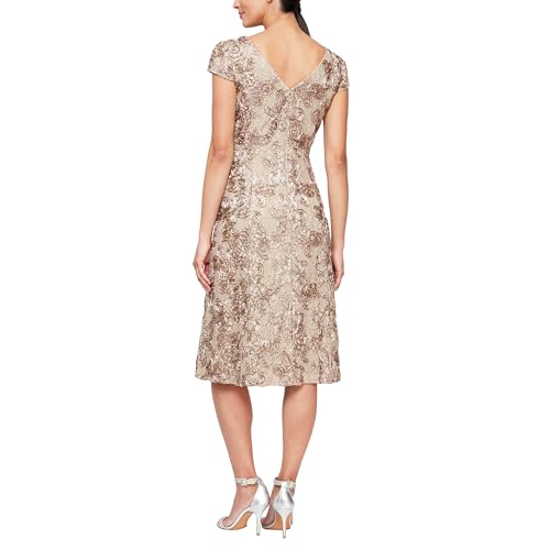 Image of Alex Evenings Women's Tea Length A-line Rosette Dress