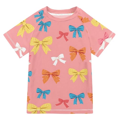ALAZA Kids Rash Guard Girls Toddler Swim Shirts Short Sleeve Colorful Bow UPF 50+ 3T