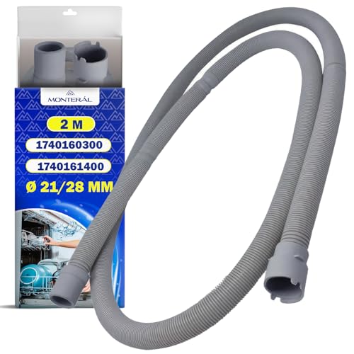 Tubo Scarico Lavastoviglie 2 m Ha il Codice Originale 1740160300 1740161400 per Beko 481253029419 per Whirlpool C00313336 per Indesit 32X2331 per Fagor - Garanzia di 10 Anni - MONTERAL