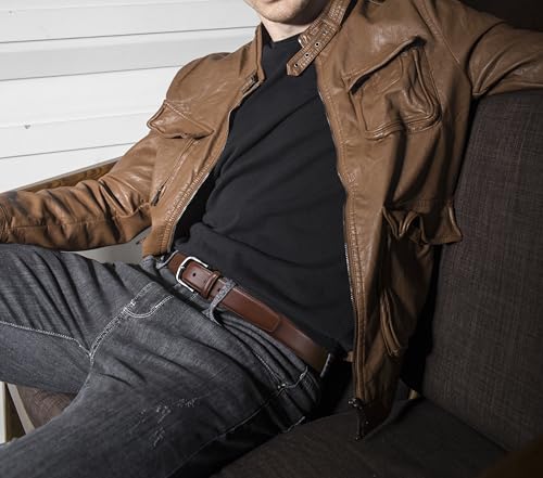 MILORDE Men's Leather Dress Belt 2Pack, Handmade, Genuine Leather, Fashion & Classic Designs for Work Business and Casual3