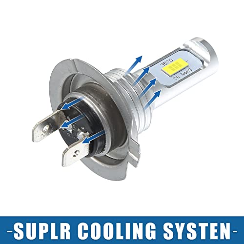 A Absopro H7 Fog Lights Bulbs 1000 Lumens Headlight Bulb 3570 Chips 6000K-7000K Auto Led Headlight Projector 35W Car Driving Running Lamp Aluminum White 1 Pair #TOP4