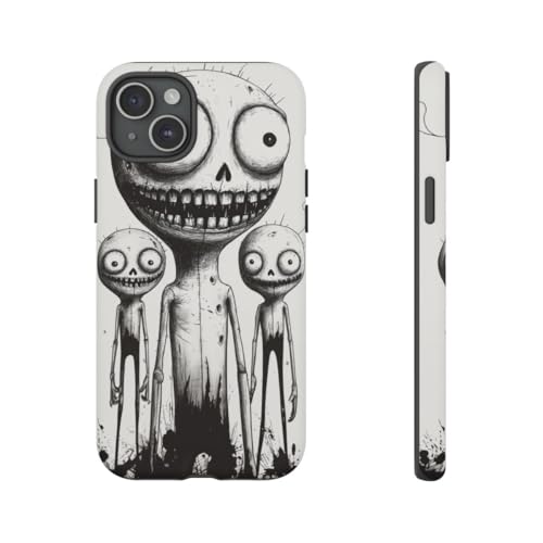 Coque mate Three Slim Monsters noire pour iPhone 15 Plus style urbain