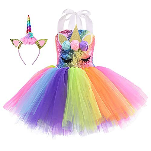 image for Viyorshop Girl Unicorn Costume Unicorn Tutu Dress Rainbow LED Light Up