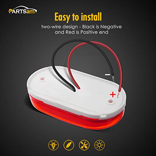 Partsam 2Pcs Red 4 Inch Oblong Led Clearance And Side Marker Lights Lamps With Reflex Lens [Dot Certified] Rv Camper Surface Mount, Sealed 2X4 Reflective Rectangular Rectangle Led Marker Lights 12V #TOP2