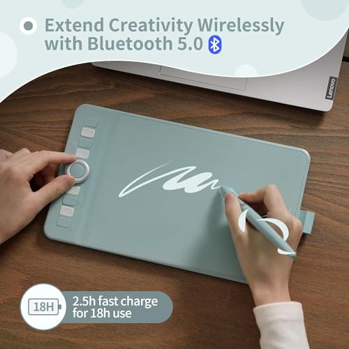Image of GAOMON Bluetooth Drawing Tablet WH851 Graphics Pen Tablet, Digital Art Tablet Supports 16384 Levels, Intuitive Dial with 8 Shortcut Keys, Work with Windows & Android & Mac, 8 x 5 inches, Green