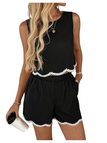 winkbay Women's 2 Piece Casual Summer Outfits Elegant Embroidered Crop